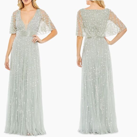 Mac Duggal 93784 Embellished V-Neck Column Ethereal Fairy Gown in Mint, Size 4 - Picture 1 of 11